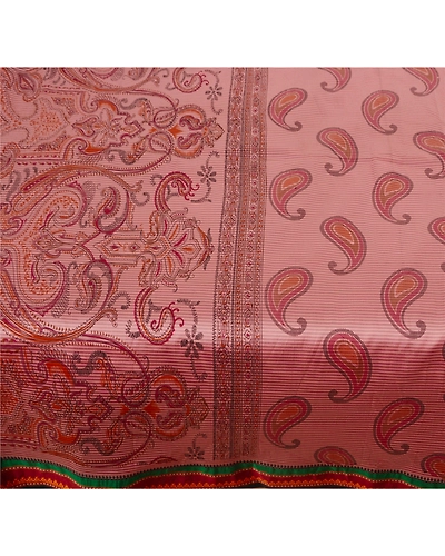 Sanskriti Vintage Art Silk Sarees Pink Paisley Printed Sari Craft Sewing Fabric, PR-43187-Pink-Art Silk-2