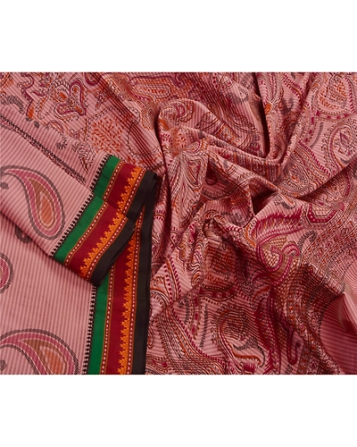 Sanskriti Vintage Art Silk Sarees Pink Paisley Printed Sari Craft Sewing Fabric, PR-43187-Pink-Art Silk-3