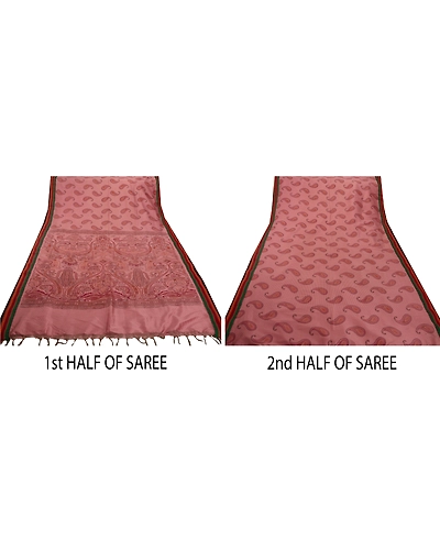 Sanskriti Vintage Art Silk Sarees Pink Paisley Printed Sari Craft Sewing Fabric, PR-43187-Pink-Art Silk-5
