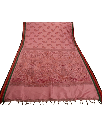 Sanskriti Vintage Art Silk Sarees Pink Paisley Printed Sari Craft Sewing Fabric, PR-43187-Pink-Art Silk-6