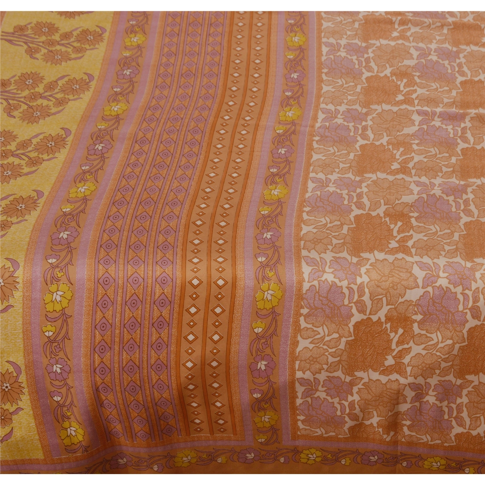 Sanskriti Vintage Brown Indian Sari Art Silk Printed Craft Fabric 5 Yard Sarees, PR-43274-Brown-Art Silk-1