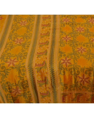 Sanskriti Vintage Yellow Indian Sari Art Silk Printed Craft Sarees 5 Yard Fabric, PR-44094-Yellow-Art Silk-1