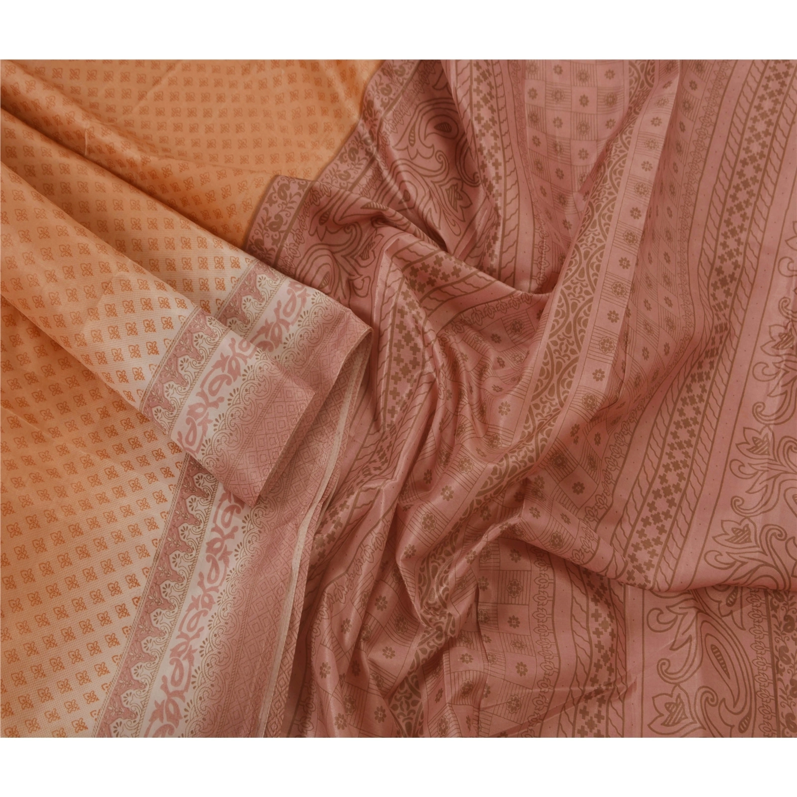 Sanskriti Vintage Pink Indian Sari Art Silk Printed Craft Fabric Cultural Sarees, PR-44205-Pink-Art Silk-3