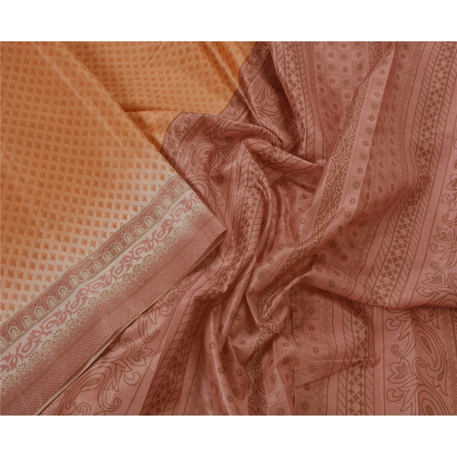 Sanskriti Vintage Pink Indian Sari Art Silk Printed Craft Fabric Cultural Sarees, PR-44205-Pink-Art Silk-4