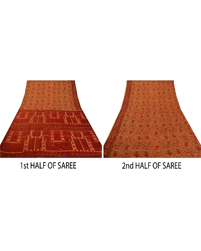Sanskriti Vintage Peach Indian Sari Art Silk Printed Craft 5 Yard Sarees Fabric, PR-44226-Peach-Art Silk-5