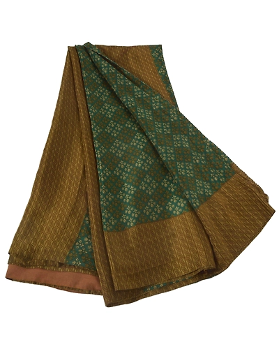 Sanskriti Vintage Green Sarees Art Silk Floral Printed Craft Fabric 5 Yard Sari, PR-44238-Green-Art Silk-1