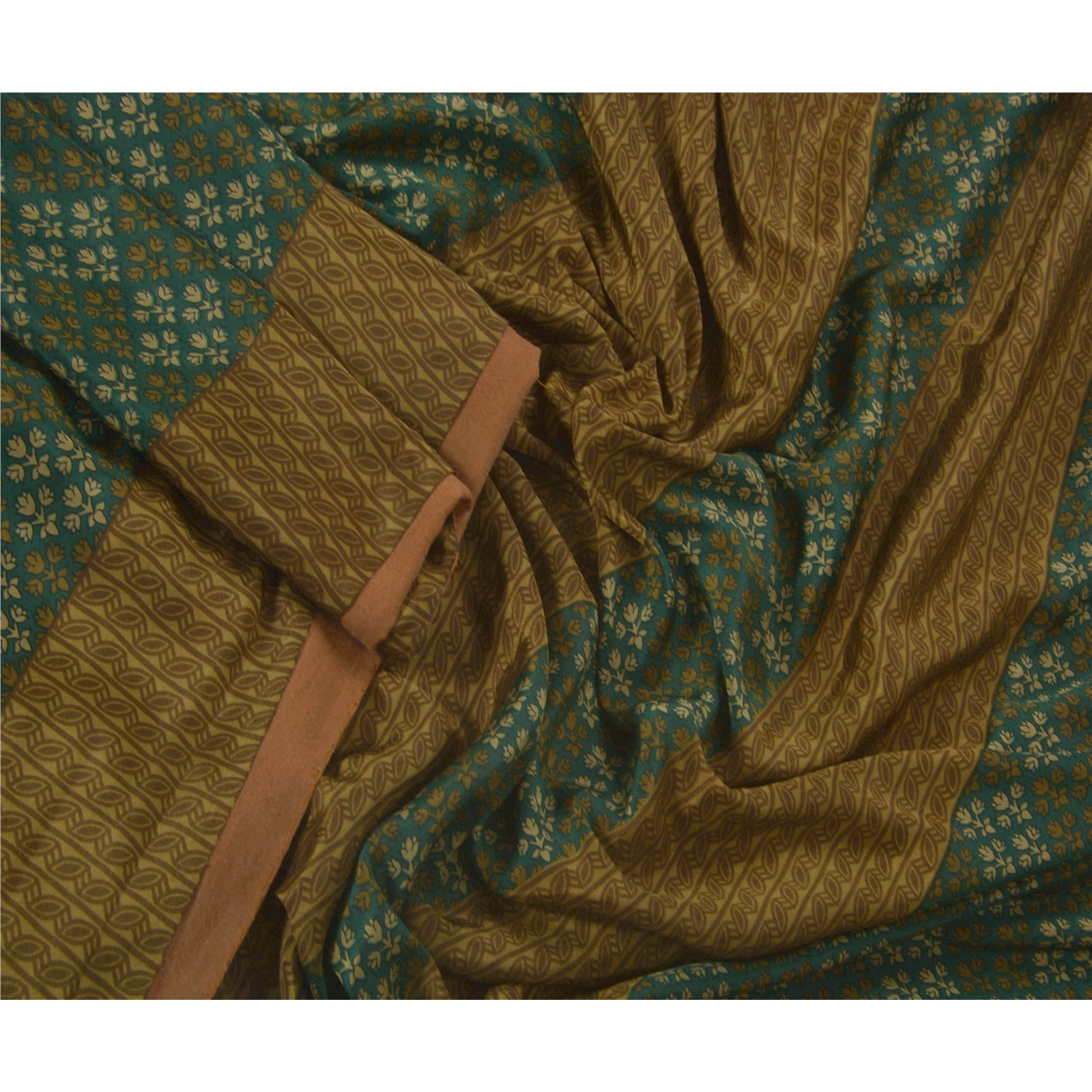 Sanskriti Vintage Green Sarees Art Silk Floral Printed Craft Fabric 5 Yard Sari, PR-44238-Green-Art Silk-3