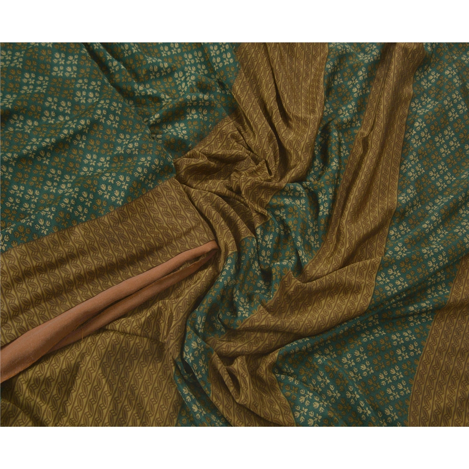 Sanskriti Vintage Green Sarees Art Silk Floral Printed Craft Fabric 5 Yard Sari, PR-44238-Green-Art Silk-4