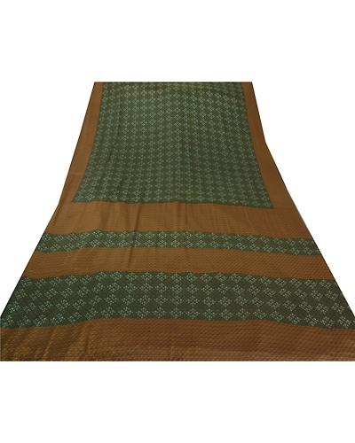 Sanskriti Vintage Green Sarees Art Silk Floral Printed Craft Fabric 5 Yard Sari, PR-44238-Green-Art Silk-6