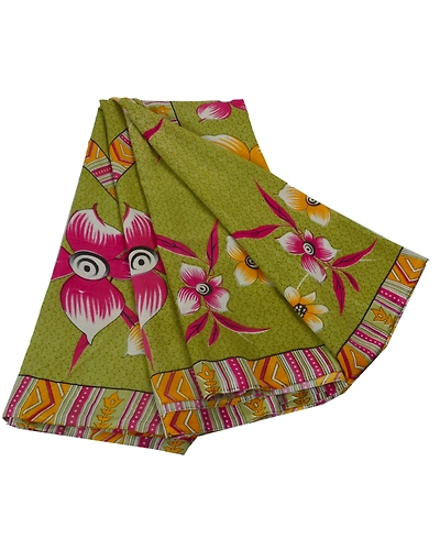 Sanskriti Vintage Green Sarees Art Silk Floral Printed Craft Fabric 5 Yard Sari, PR-44510-Green-Art Silk-1
