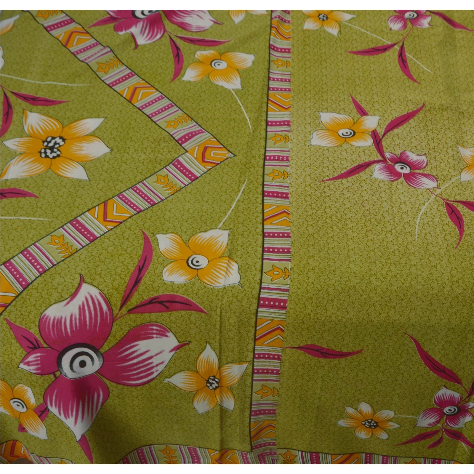 Sanskriti Vintage Green Sarees Art Silk Floral Printed Craft Fabric 5 Yard Sari, PR-44510-Green-Art Silk-2