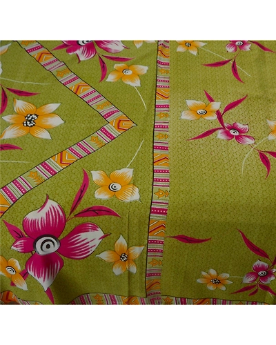 Sanskriti Vintage Green Sarees Art Silk Floral Printed Craft Fabric 5 Yard Sari, PR-44510-Green-Art Silk-2