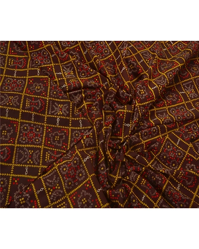 Sanskriti Vintage Brown Sarees Art Silk Floral Printed Craft Fabric 5 Yard Sari, PR-44526-Brown-Art Silk-3