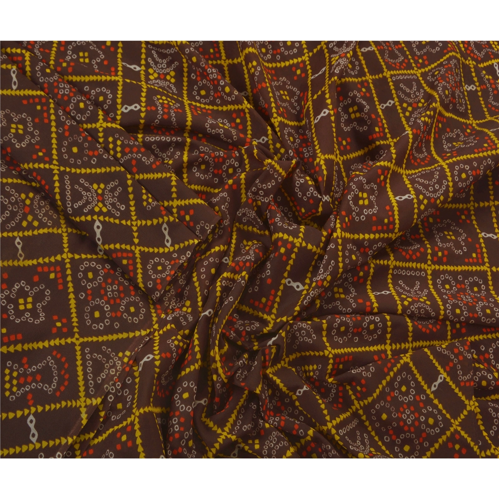 Sanskriti Vintage Brown Sarees Art Silk Floral Printed Craft Fabric 5 Yard Sari, PR-44526-Brown-Art Silk-4