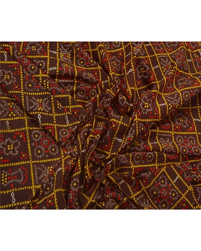 Sanskriti Vintage Brown Sarees Art Silk Floral Printed Craft Fabric 5 Yard Sari, PR-44526-Brown-Art Silk-4