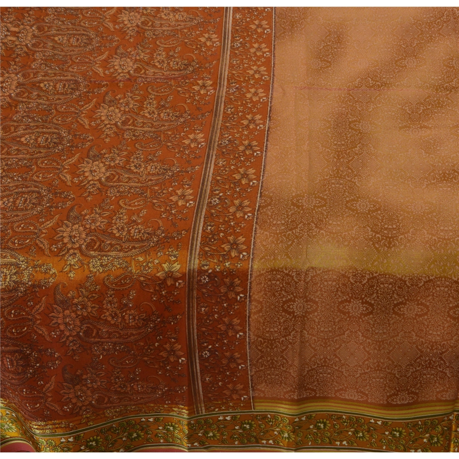 Sanskriti Vintage Orange Sarees Art Silk Indian Sari Printed Craft 5 Yard Fabric, PR-44549-Orange-Art Silk-2