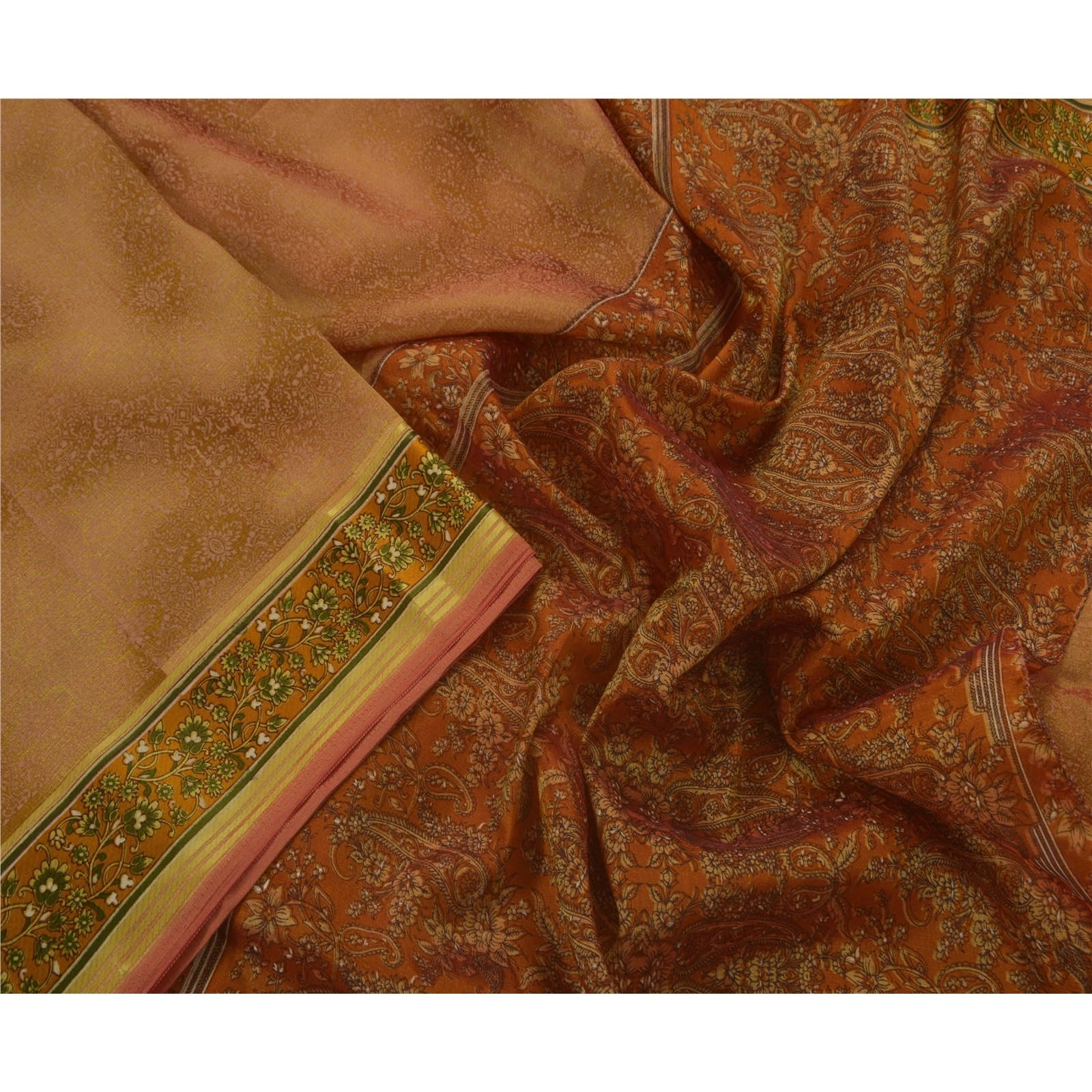 Sanskriti Vintage Orange Sarees Art Silk Indian Sari Printed Craft 5 Yard Fabric, PR-44549-Orange-Art Silk-3