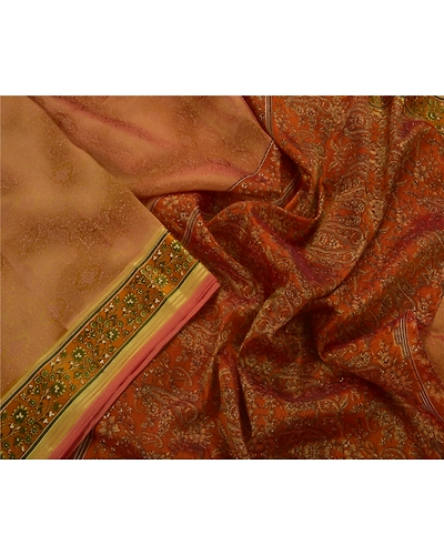 Sanskriti Vintage Orange Sarees Art Silk Indian Sari Printed Craft 5 Yard Fabric, PR-44549-Orange-Art Silk-3