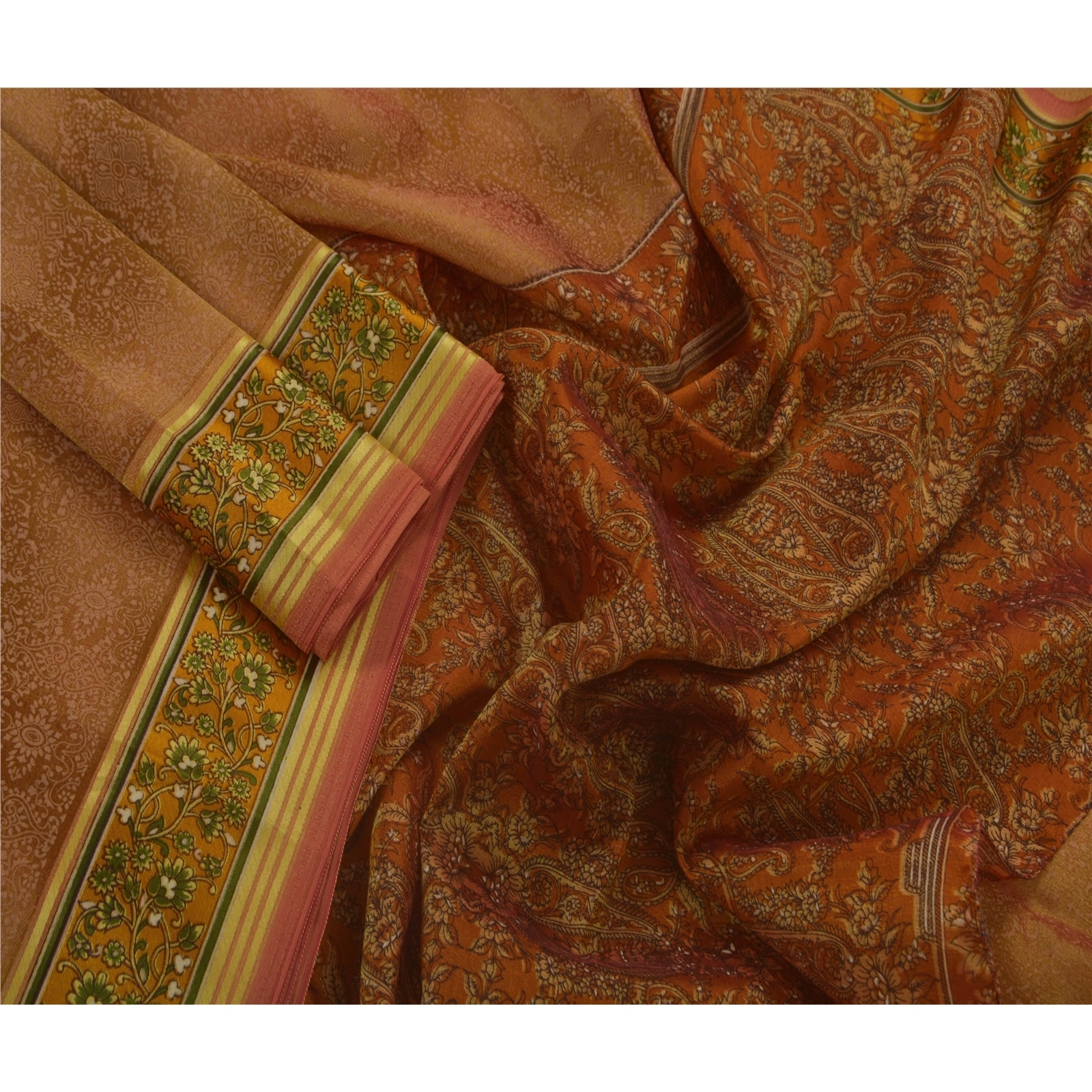 Sanskriti Vintage Orange Sarees Art Silk Indian Sari Printed Craft 5 Yard Fabric, PR-44549-Orange-Art Silk-4