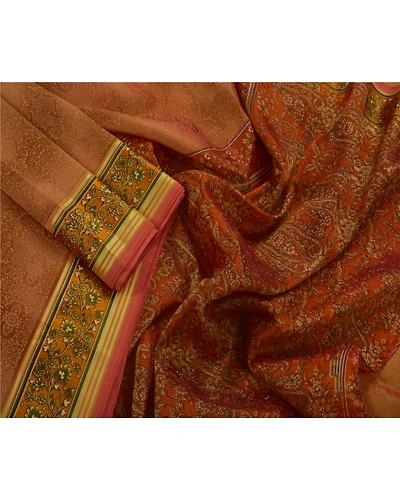 Sanskriti Vintage Orange Sarees Art Silk Indian Sari Printed Craft 5 Yard Fabric, PR-44549-Orange-Art Silk-4