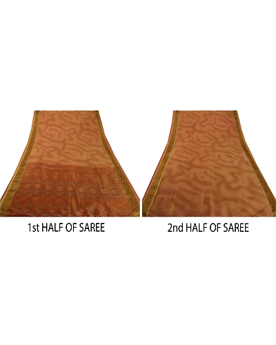 Sanskriti Vintage Orange Sarees Art Silk Indian Sari Printed Craft 5 Yard Fabric, PR-44549-Orange-Art Silk-5