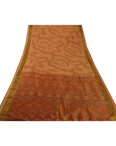 Sanskriti Vintage Orange Sarees Art Silk Indian Sari Printed Craft 5 Yard Fabric, PR-44549-Orange-Art Silk-6
