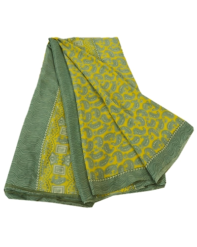 Sanskriti Vintage Yellow Sarees Art Silk Printed Indian Sari Craft 5 Yard Fabric, PR-44565-Yellow-Art Silk-1