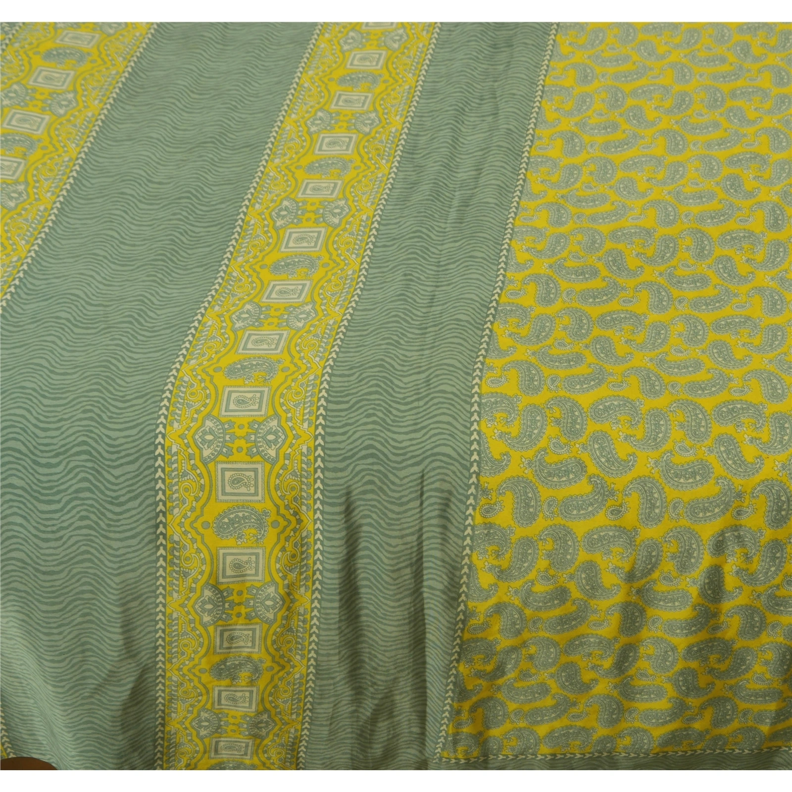 Sanskriti Vintage Yellow Sarees Art Silk Printed Indian Sari Craft 5 Yard Fabric, PR-44565-Yellow-Art Silk-2