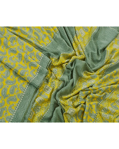 Sanskriti Vintage Yellow Sarees Art Silk Printed Indian Sari Craft 5 Yard Fabric, PR-44565-Yellow-Art Silk-3