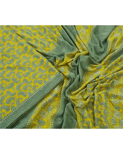 Sanskriti Vintage Yellow Sarees Art Silk Printed Indian Sari Craft 5 Yard Fabric, PR-44565-Yellow-Art Silk-4