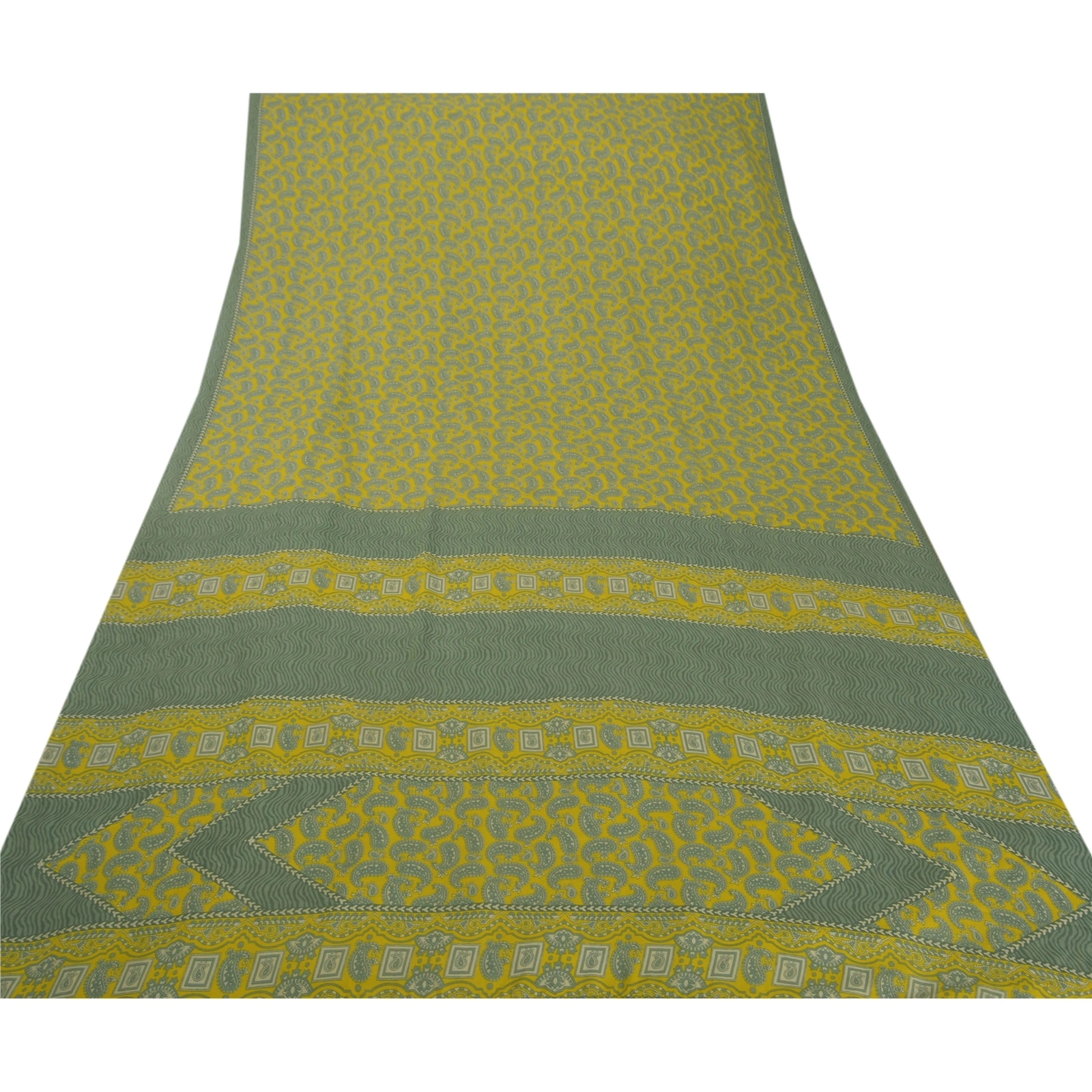 Sanskriti Vintage Yellow Sarees Art Silk Printed Indian Sari Craft 5 Yard Fabric, PR-44565-Yellow-Art Silk-6