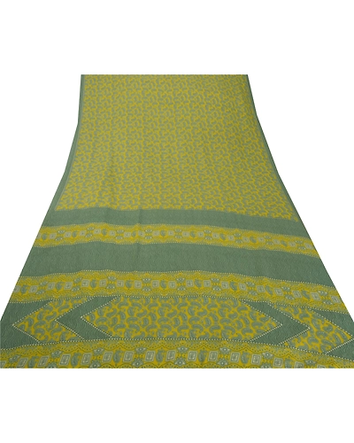 Sanskriti Vintage Yellow Sarees Art Silk Printed Indian Sari Craft 5 Yard Fabric, PR-44565-Yellow-Art Silk-6