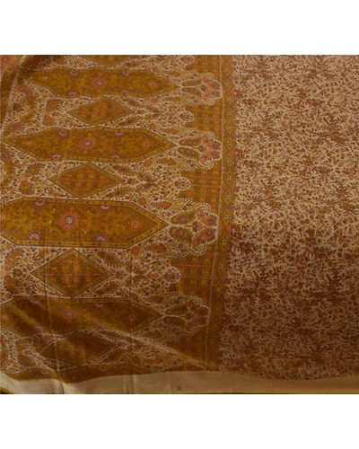Sanskriti Vintage Cream Sarees Art Silk Floral Printed Craft Fabric 5 Yard Sari, PR-44644-Cream-Art Silk-2