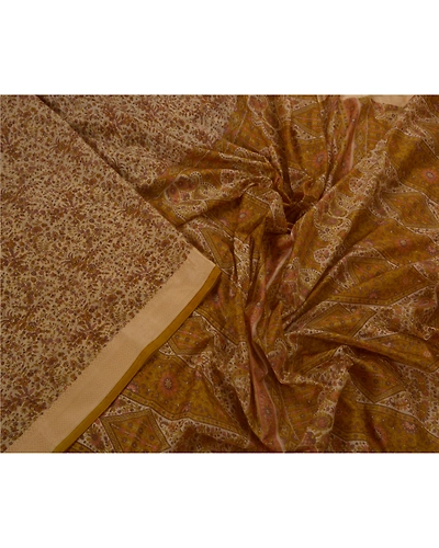 Sanskriti Vintage Cream Sarees Art Silk Floral Printed Craft Fabric 5 Yard Sari, PR-44644-Cream-Art Silk-3