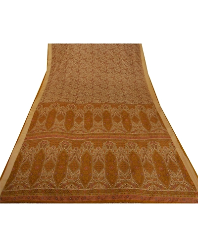 Sanskriti Vintage Cream Sarees Art Silk Floral Printed Craft Fabric 5 Yard Sari, PR-44644-Cream-Art Silk-6