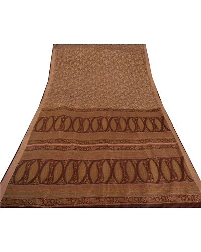 Sanskriti Vintage Cream Sarees Art Silk Floral Printed Craft Fabric 5 Yard Sari, PR-44992-Cream-Art Silk-6