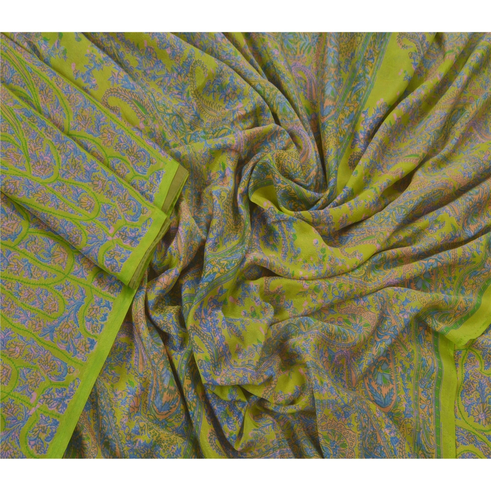 Sanskriti Vintage Green Sarees Art Silk Printed Indian Sari Craft 5 Yard Fabric, PR-45595-Green-Art Silk-2