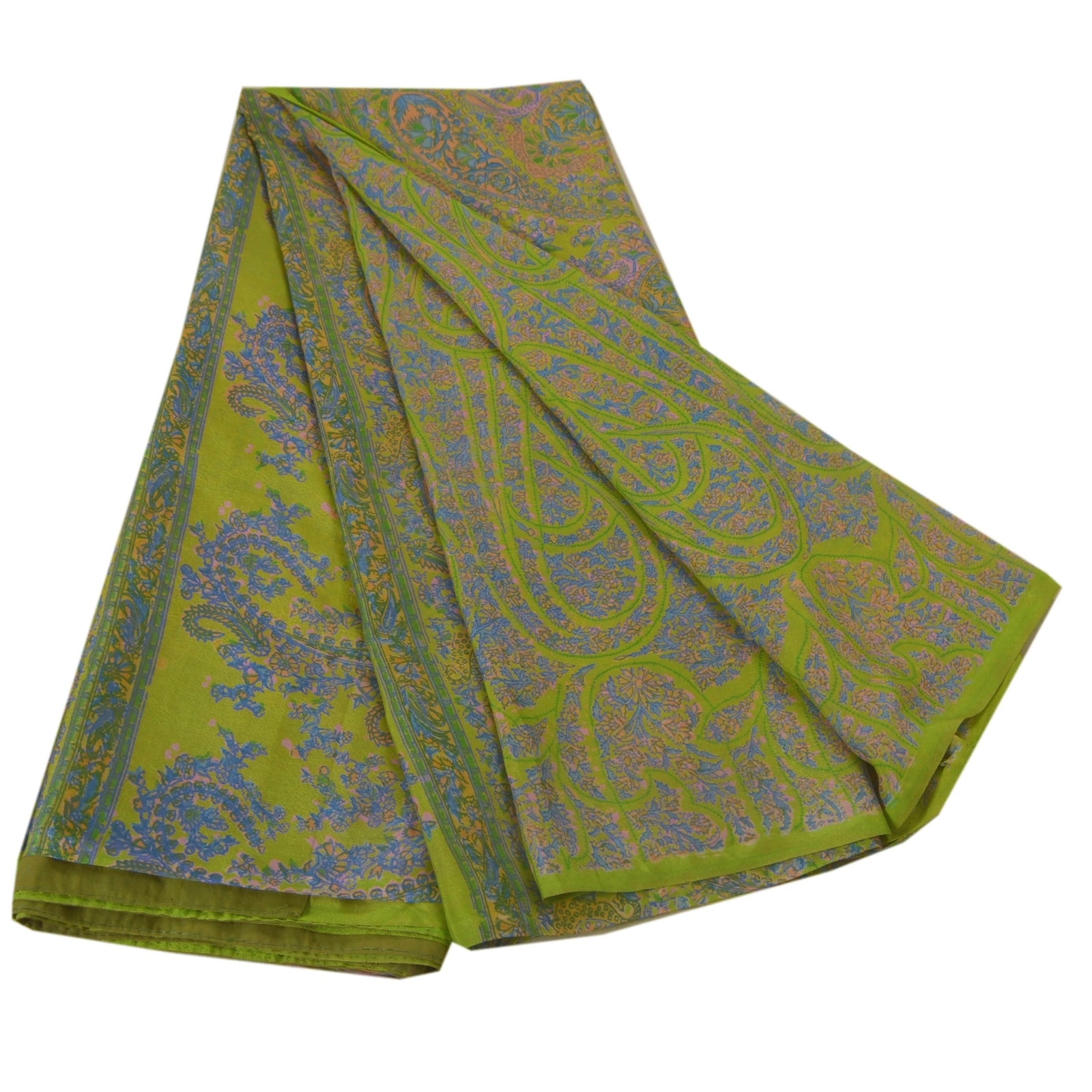 Sanskriti Vintage Green Sarees Art Silk Printed Indian Sari Craft 5 Yard Fabric, PR-45595-Green-Art Silk-5