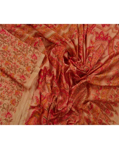 Sanskriti Vintage Peach Saree Art Silk Floral Printed Craft Fabric 5 Yard Sari, PR-45612-Peach-Art Silk-2
