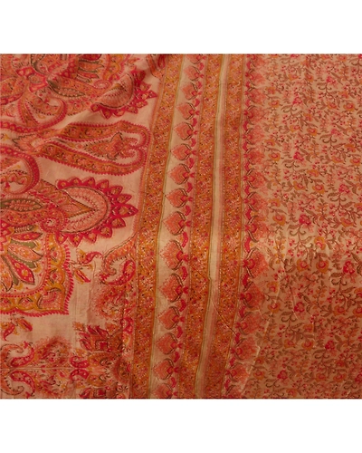Sanskriti Vintage Peach Saree Art Silk Floral Printed Craft Fabric 5 Yard Sari, PR-45612-Peach-Art Silk-3
