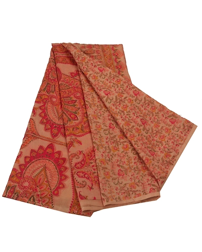 Sanskriti Vintage Peach Saree Art Silk Floral Printed Craft Fabric 5 Yard Sari, PR-45612-Peach-Art Silk-5