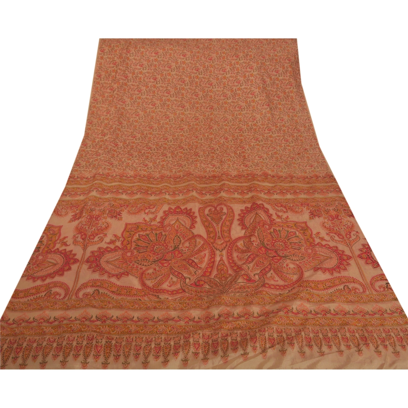 Sanskriti Vintage Peach Saree Art Silk Floral Printed Craft Fabric 5 Yard Sari, PR-45612-Peach-Art Silk-6