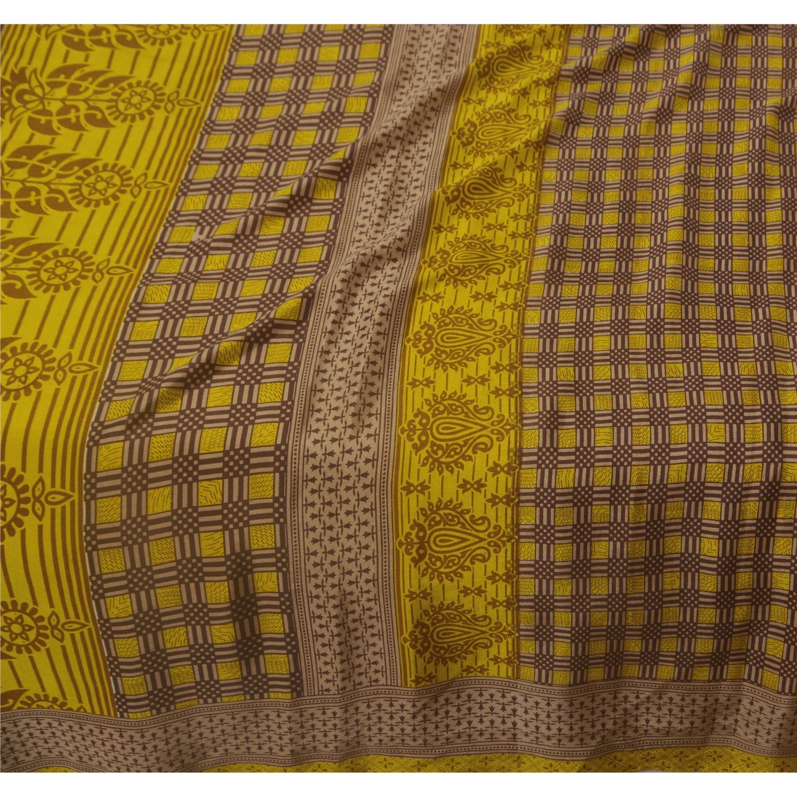 Sanskriti Vintage Yellow Sarees Art Silk Floral Printed Craft Fabric 5 Yard Sari, PR-45666-Yellow-Art Silk-3