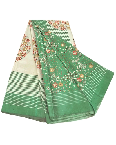 Sanskriti Vintage Green Sarees Art Silk Printed Sari Craft 5 Yard Soft Fabric, PR-46285-Green-Art Silk-1