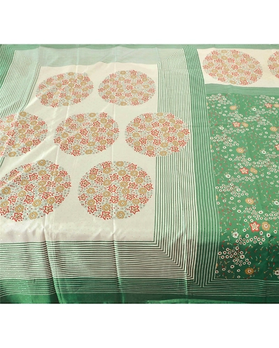 Sanskriti Vintage Green Sarees Art Silk Printed Sari Craft 5 Yard Soft Fabric, PR-46285-Green-Art Silk-2