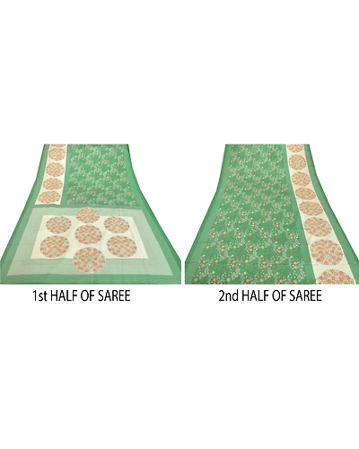 Sanskriti Vintage Green Sarees Art Silk Printed Sari Craft 5 Yard Soft Fabric, PR-46285-Green-Art Silk-5