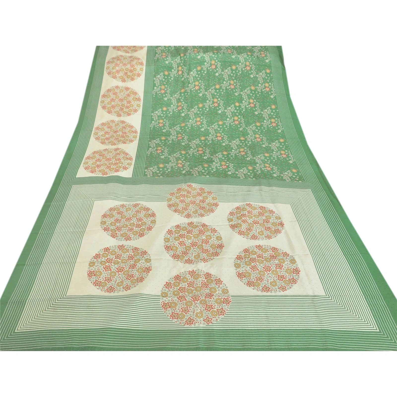 Sanskriti Vintage Green Sarees Art Silk Printed Sari Craft 5 Yard Soft Fabric, PR-46285-Green-Art Silk-6