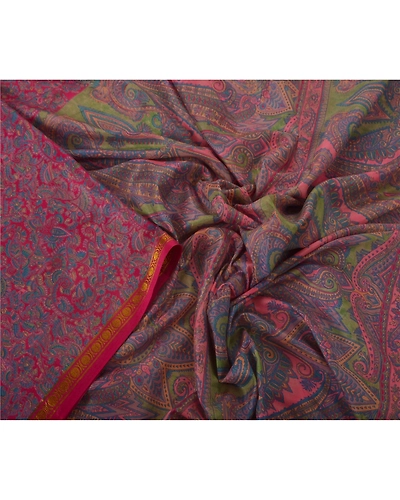 Sanskriti Vintage Pink Sarees Art Silk Printed Sari Craft Zari Border Fabric, PR-46593-Pink-Art Silk-1