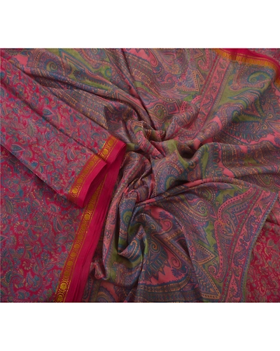 Sanskriti Vintage Pink Sarees Art Silk Printed Sari Craft Zari Border Fabric, PR-46593-Pink-Art Silk-2