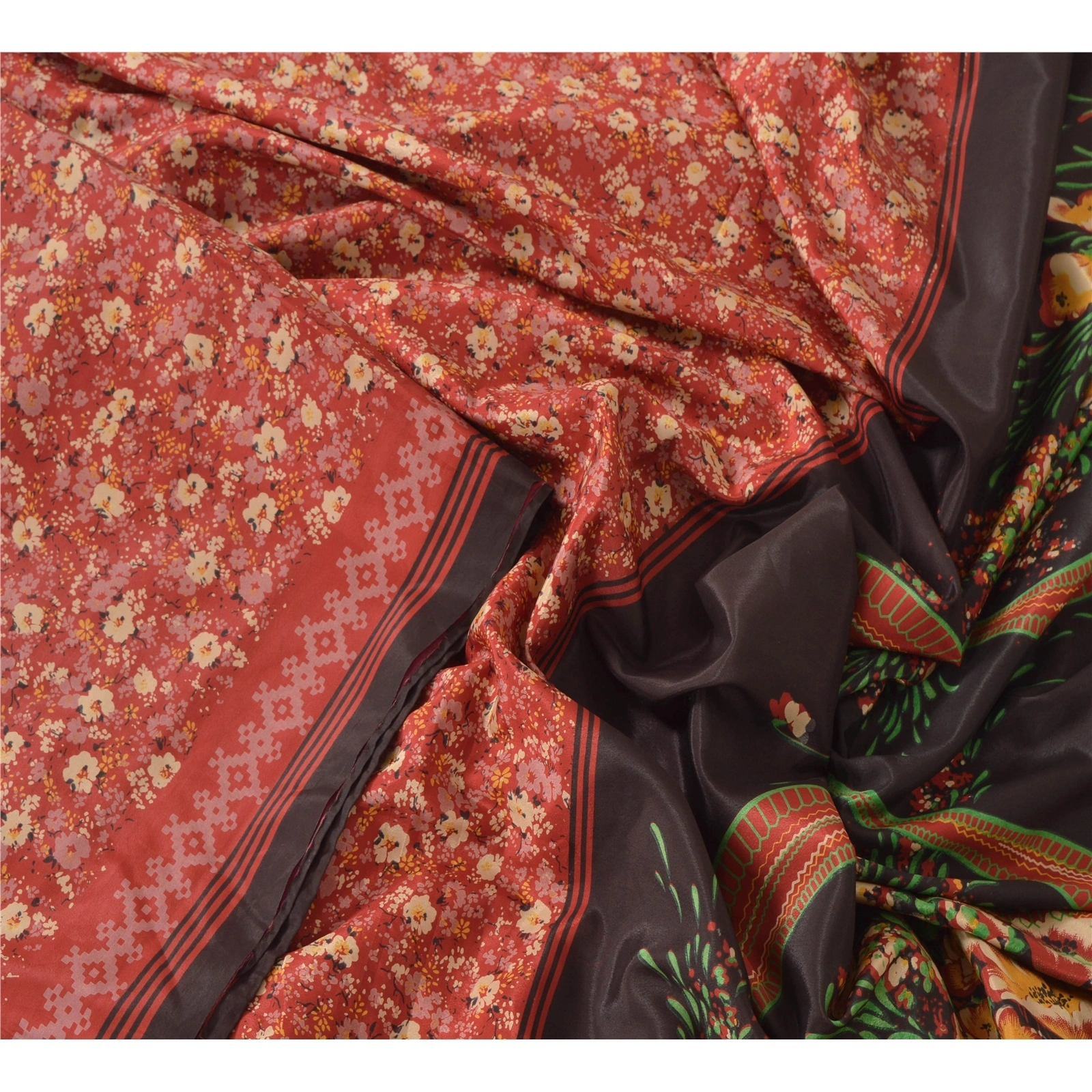 Sanskriti Vintage Red Sarees Art Silk Floral Printed Craft Fabric 5 Yard Sari, PR-46713-Red-Art Silk-1